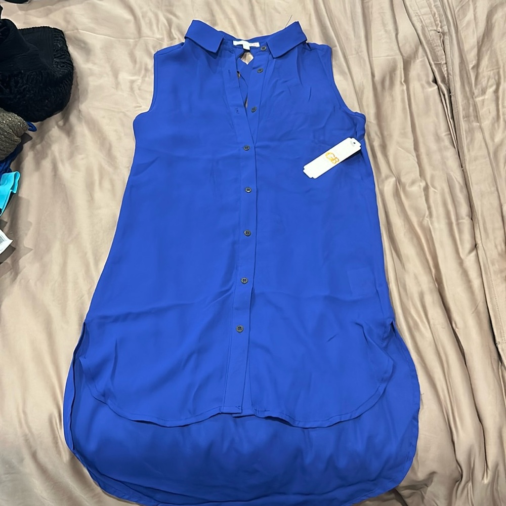 Women’s Blouse Royal Blue Gianni Bini Collared Formal XS Extra Small polyester